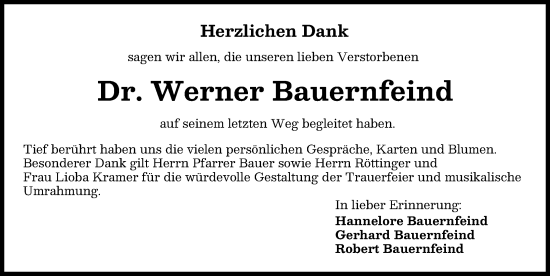 Traueranzeige von Werner Bauernfeind von Augsburger Allgemeine