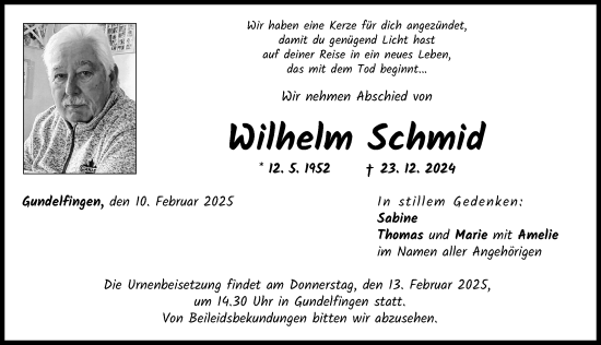 Traueranzeige von Wilhelm Schmid von Donau Zeitung
