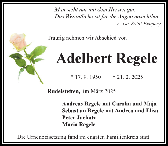 Traueranzeige von Adelbert Regele von Rieser Nachrichten