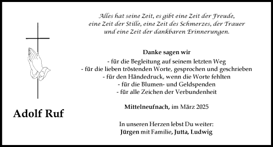 Traueranzeige von Adolf Ruf von Schwabmünchner Allgemeine, Mindelheimer Zeitung