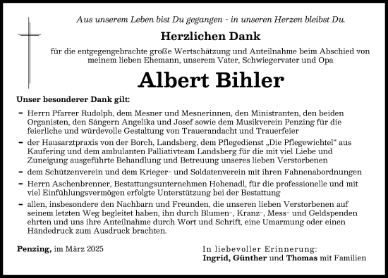 Traueranzeige von Albert Bihler von Landsberger Tagblatt