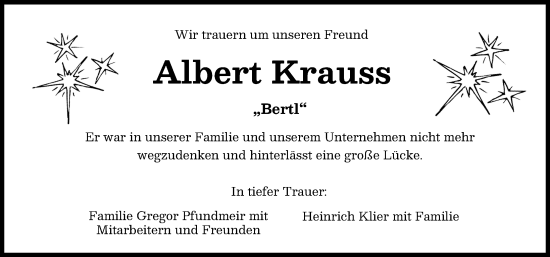 Traueranzeige von Albert Krauss von Friedberger Allgemeine