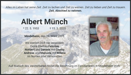Traueranzeige von Albert Münch von Mindelheimer Zeitung