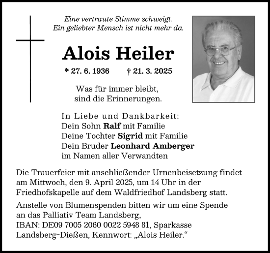 Traueranzeige von Alois Heiler von Landsberger Tagblatt