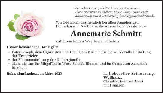Traueranzeige von Annemarie Schmitt von Schwabmünchner Allgemeine