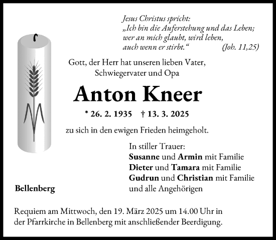 Traueranzeige von Anton Kneer von Illertisser Zeitung