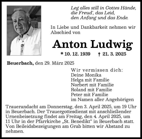 Traueranzeige von Anton Ludwig von Landsberger Tagblatt