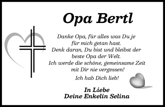 Traueranzeige von Bertl  von Friedberger Allgemeine