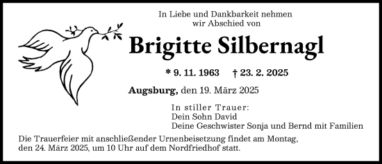 Traueranzeige von Brigitte Silbernagl von Augsburger Allgemeine