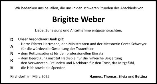 Traueranzeige von Brigitte Weber von Mindelheimer Zeitung