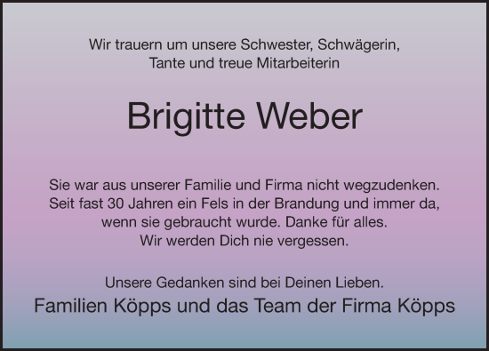 Traueranzeige von Brigitte Weber von Mindelheimer Zeitung