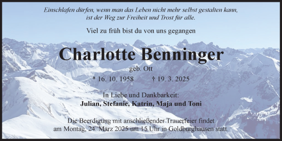 Traueranzeige von Charlotte Benninger von Rieser Nachrichten