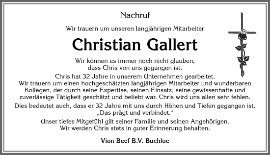 Traueranzeige von Christian Gallert von Mindelheimer Zeitung