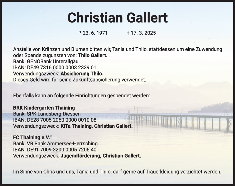  Traueranzeige für Christian Gallert vom 22.03.2025 aus Mindelheimer Zeitung