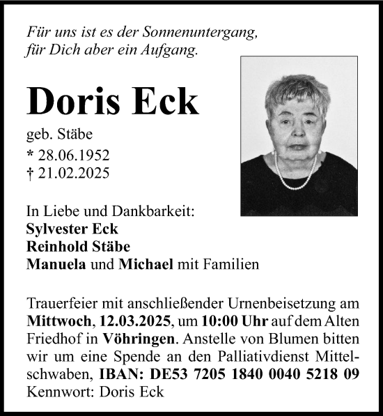 Traueranzeige von Doris Eck von Illertisser Zeitung