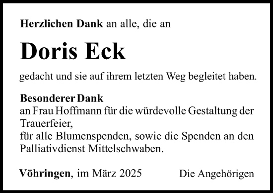 Traueranzeige von Doris Eck von Illertisser Zeitung