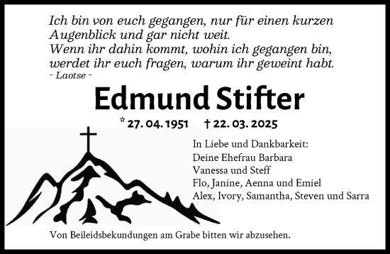 Traueranzeige von Edmund Stifter von Donauwörther Zeitung