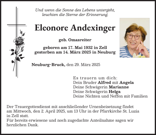 Traueranzeige von Eleonore Andexinger von Neuburger Rundschau