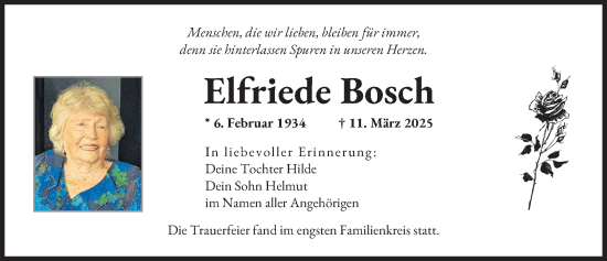 Traueranzeige von Elfriede Bosch von Augsburger Allgemeine