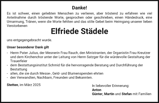 Traueranzeige von Elfriede Städele von Mindelheimer Zeitung
