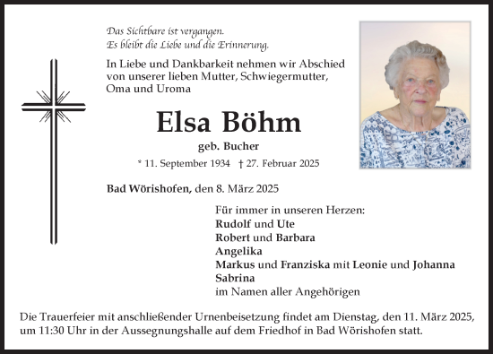 Traueranzeige von Elsa Böhm von Mindelheimer Zeitung