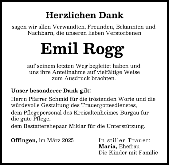 Traueranzeige von Emil Rogg von Günzburger Zeitung