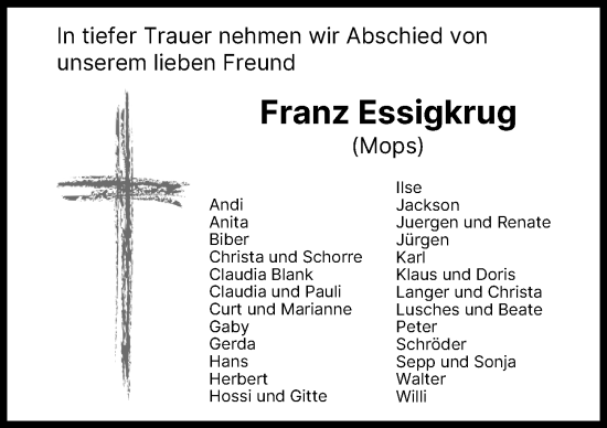 Traueranzeige von Franz Essigkrug von Augsburger Allgemeine
