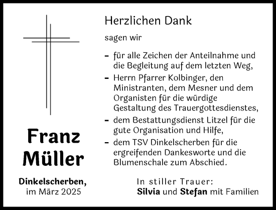 Traueranzeige von Franz Müller von Augsburg-Land