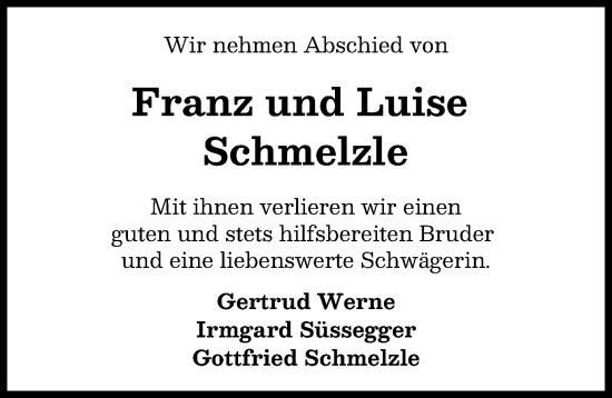 Traueranzeige von Franz Schmelzle von Illertisser Zeitung