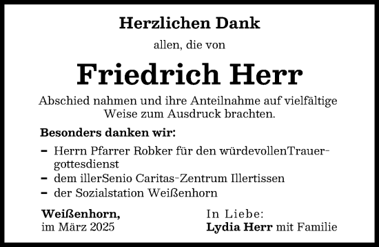 Traueranzeige von Friedrich Herr von Neu-Ulmer Zeitung