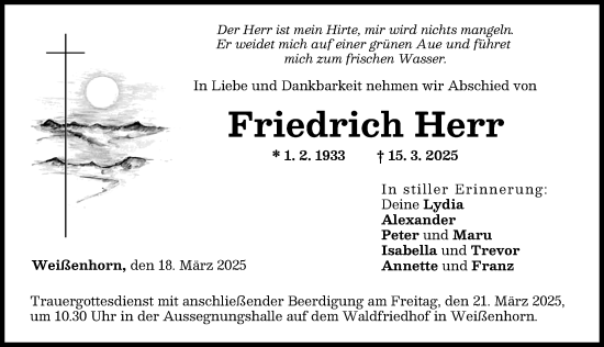 Traueranzeige von Friedrich Herr von Neu-Ulmer Zeitung