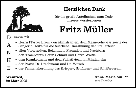 Traueranzeige von Fritz Müller von Illertisser Zeitung