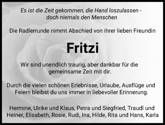 Traueranzeige von Fritzi  von Augsburger Allgemeine