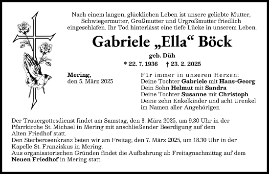 Traueranzeige von Gabriele Böck von Friedberger Allgemeine