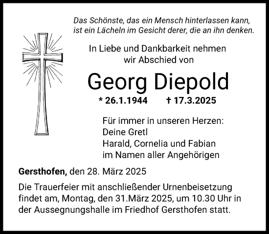 Traueranzeige von Georg Diepold von Augsburger Allgemeine