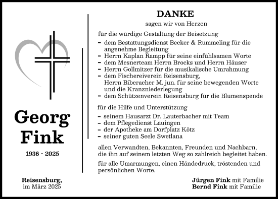 Traueranzeige von Georg Fink von Günzburger Zeitung