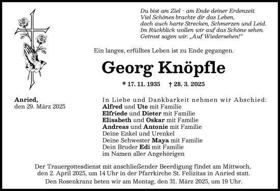 Traueranzeige von Georg Knöpfle von Augsburg-Land