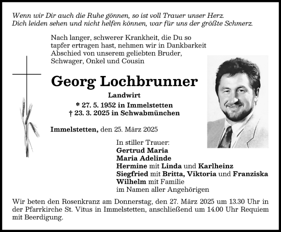Traueranzeige von Georg Lochbrunner von Mindelheimer Zeitung