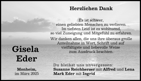 Traueranzeige von Gisela Eder von Donauwörther Zeitung