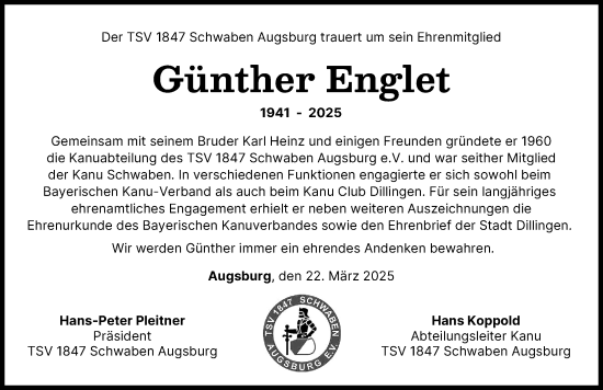 Traueranzeige von Günther Englet von Augsburger Allgemeine
