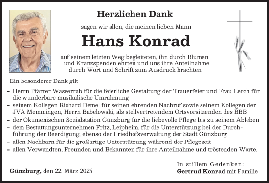 Traueranzeige von Hans Konrad von Günzburger Zeitung