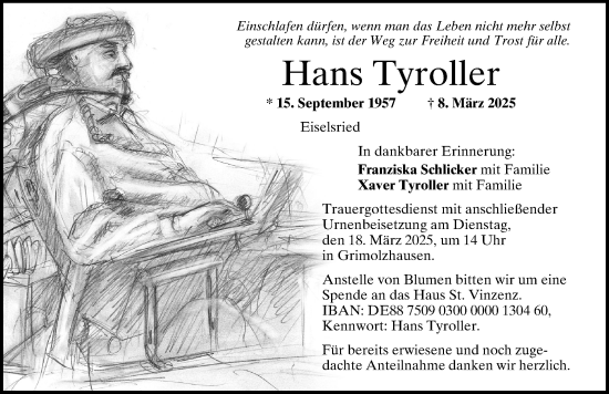 Traueranzeige von Hans Tyroller von Aichacher Nachrichten