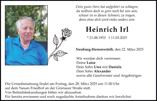 Traueranzeige von Heinrich Irl von Neuburger Rundschau
