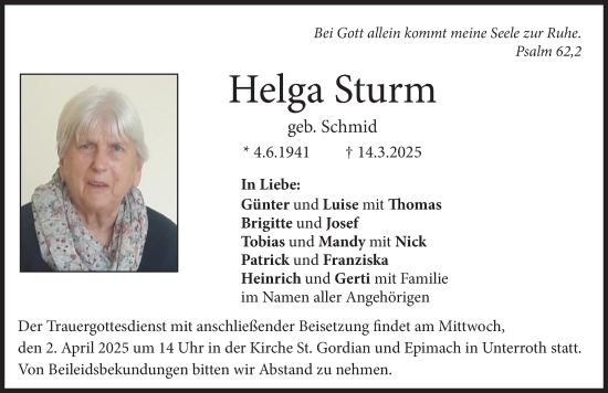 Traueranzeige von Helga Sturm von Illertisser Zeitung