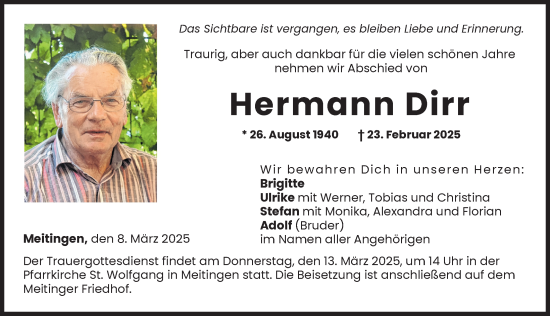 Traueranzeige von Hermann Dirr von Augsburg-Land
