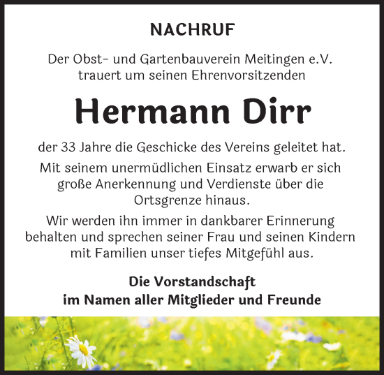 Traueranzeige von Hermann Dirr von Augsburg-Land