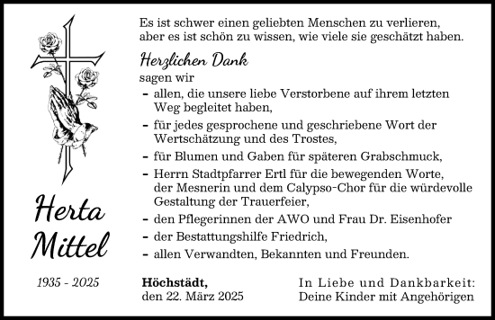 Traueranzeige von Herta Mittel von Donau Zeitung