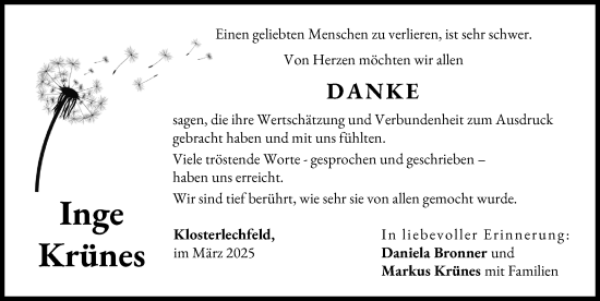 Traueranzeige von Inge Krünes von Schwabmünchner Allgemeine