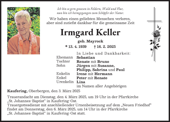 Traueranzeige von Irmgard Keller von Landsberger Tagblatt