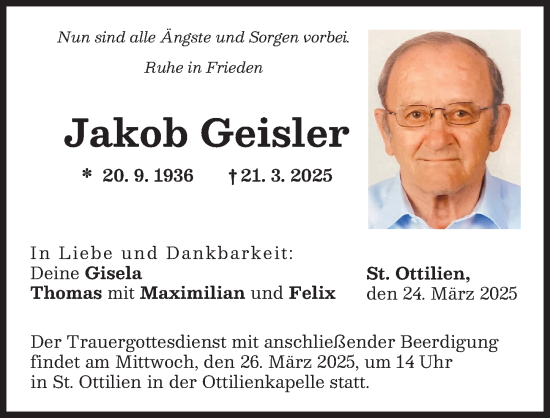 Traueranzeige von Jakob Geisler von Landsberger Tagblatt